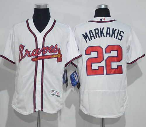 Braves #22 Nick Markakis White Flexbase Authentic Collection Stitched MLB Jersey - Click Image to Close